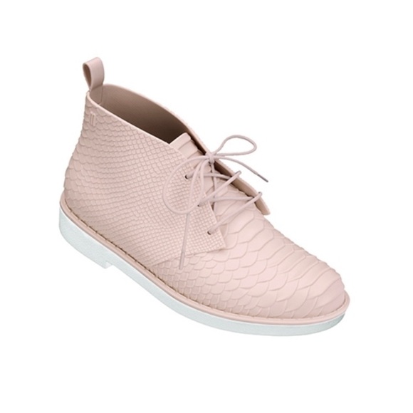 Melissa Shoes - Melissa + Baja East desert Python Chukka Boot lace up snake textured pink US6